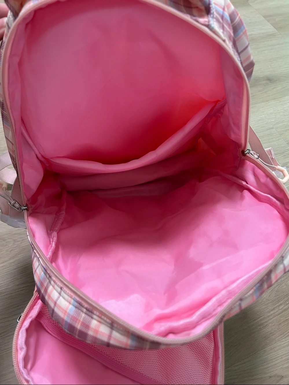 Kids Plaid School Backpack with Bunny Charm-Girls Bunny Backpack with lunchbox